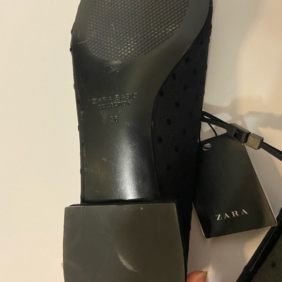6 🔖 ZARA Pointed Diamond Heel Polka Dot Lace Flats Black - Picture 5 of 6